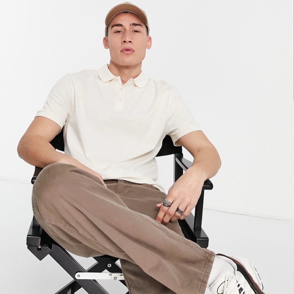 ASOS DESIGN jersey polo in off white